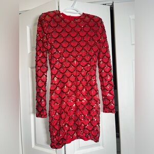 Red sequined dress